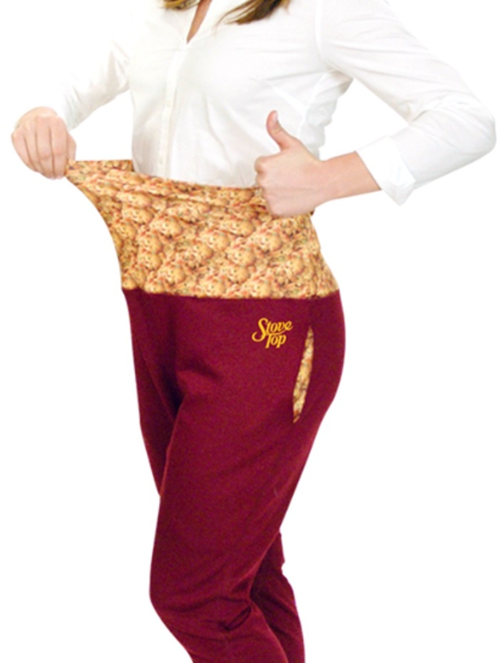 Stove Top Stuffing High-Waist Leggings in Maroon with Patterned Waistband